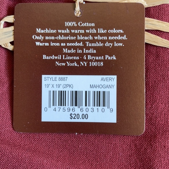 Bardwill Linens Avery Mahogany Set of 8 Table Napkins . - Picture 5 of 6